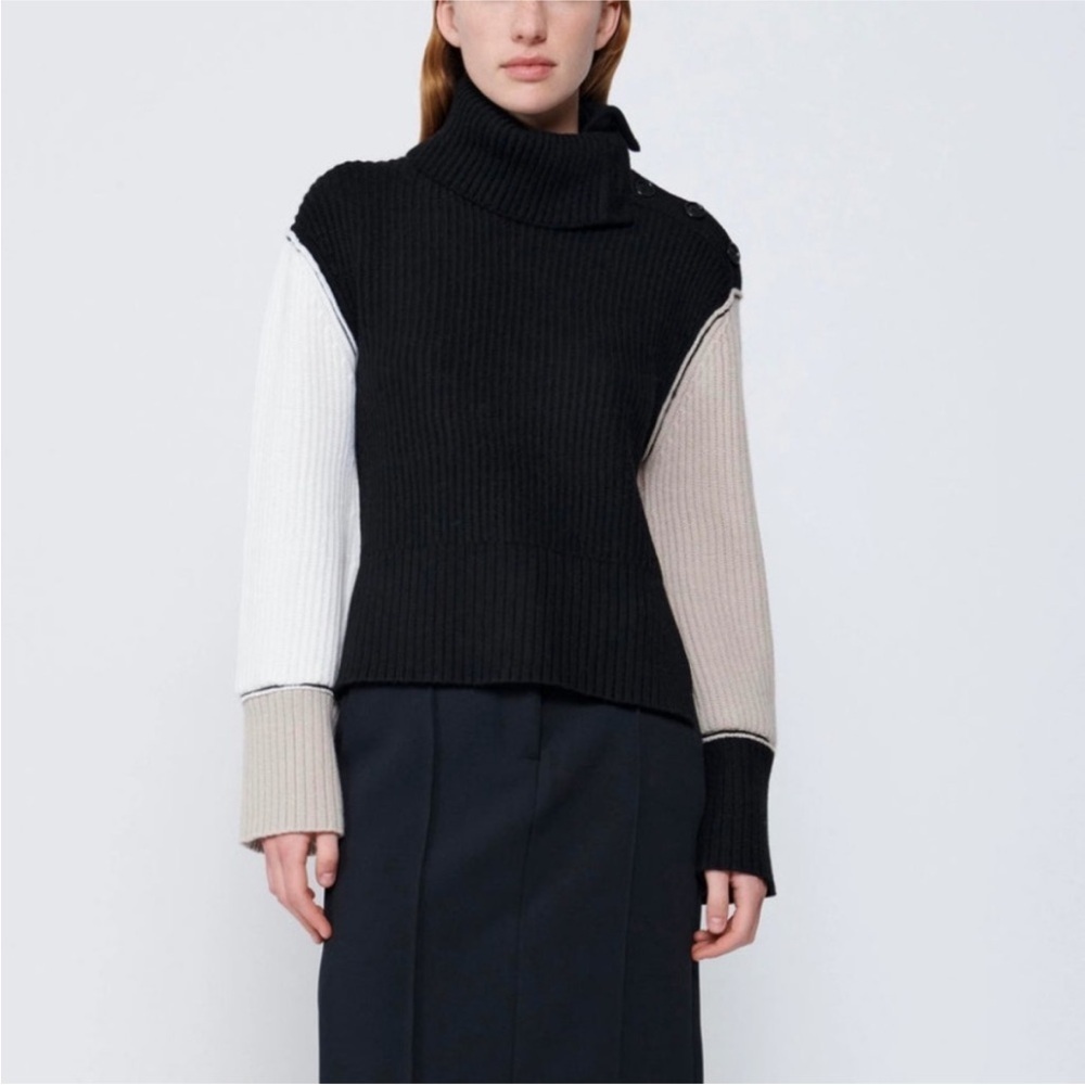 Simkhai Flores Black & Ivory Colorblock Sweater Wool size XS EUC